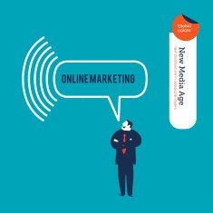 Businessman with a wireless online marketing speech bubble