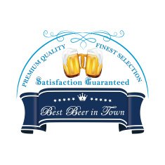 Beer label on a blue ribbon