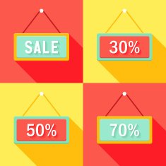 Yellow Red Cyan Sale Signs Set