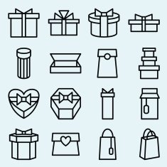 Set of linear icons packaging and gift box