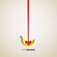 Paper banana cutout hanging on bow - vector illustration design