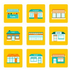 Set of flat store building icons