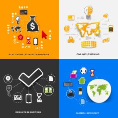 Set of modern stickers Concept electronic funds transfers online learning N2
