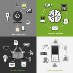 Set of modern stickers Concept video protection creative process online