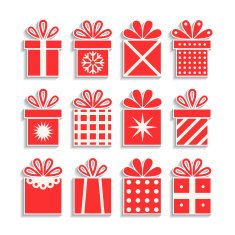 Set of gift boxes with ribbons