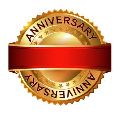 Anniversary golden label with ribbon