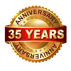 35 years anniversary golden label with ribbon N2