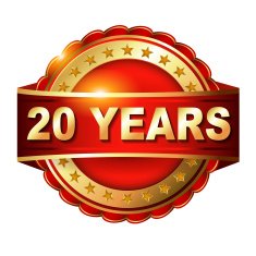 20 years anniversary golden label with ribbon