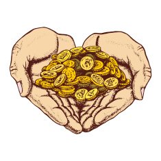 rain money pile of coins in the palms