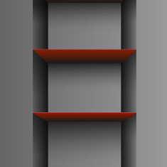 Two red empty shelf