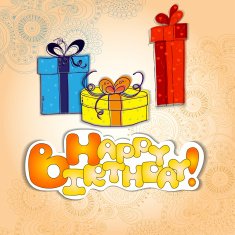 Happy Birthday card with gift boxes and bows