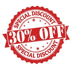Special discount 30 off stamp
