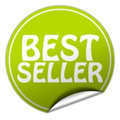 Best seller round green sticker on white background