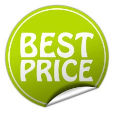 Best price round green sticker on white background