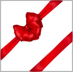 Red heart-shaped bow with ribbons