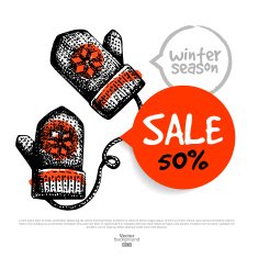 Christmas background with hand drawn illustration and sale banner