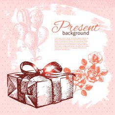 Hand drawn vintage present background with gift box N3