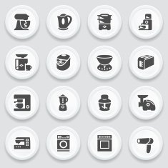 Home appliances black icons on white buttons