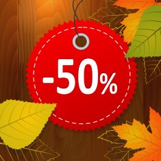 autumn discount sale vector label on wood background