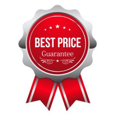 Red best price badge with ribbon