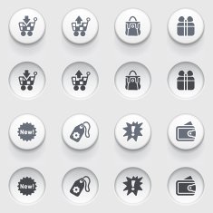 Commerce icons on white buttons