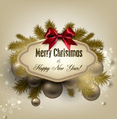 Gorgeous Christmas gift card with red ribbon and baub