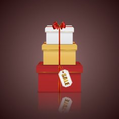 Gift boxes stack tower with red bow and tag