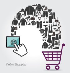 Online Shopping Conceptual background with women's and men's clothing icons N2