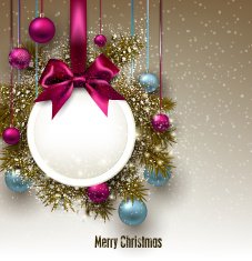 Christmas gift card with ribbon and baubles Vector il