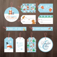 Set of flat design Christmas and New Year tags N2