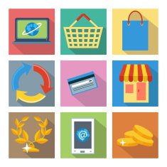 Square icons for internet shopping and banking