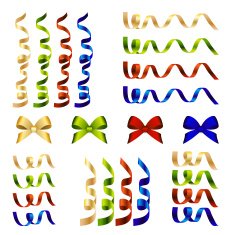 Set of ribbon and bow decorative elements