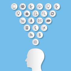 Human head and set of icons