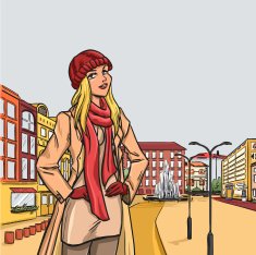 Elegant blonde woman after shopping in autumn city N2