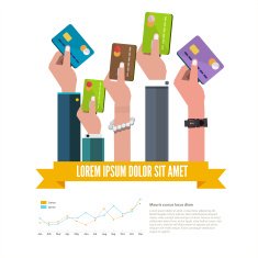 hand with credit card - vector illustration