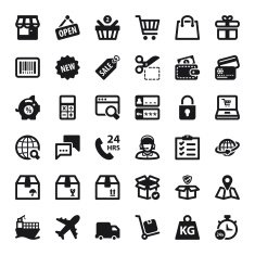 Shopping online flat icons Black