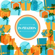 Invitation background or card with colorful gift boxes