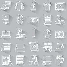 Set of vector business outline icons with shadow N2