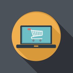 flat icon laptop with symbol shopping cart