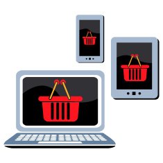 e-commerce on electronic devices shopping basket