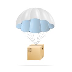 White parachute with cardboard box