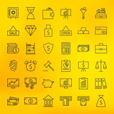 Bank Banking and Finance Business Line Big Icons Set