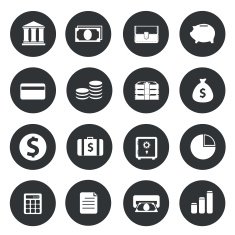 Banking Icons on black circle