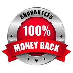 Red silver hundred percent money back badge