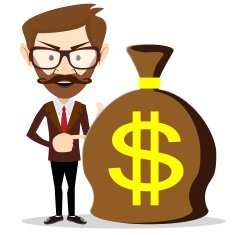 Businessman with a huge bag full of money vector illustration