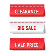 Three textile red and white vector labels