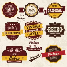 Collection of vintage retro labels badges stamps ribbons and marks N2