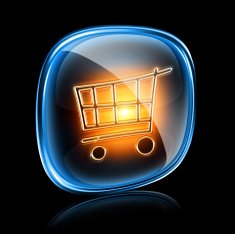 shopping cart icon neon isolated on black background