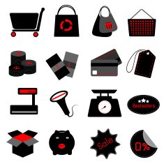 icon set selling shopping at market vector illustration black