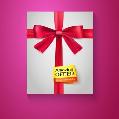 Box red ribbon bow and the badge Amazing offer